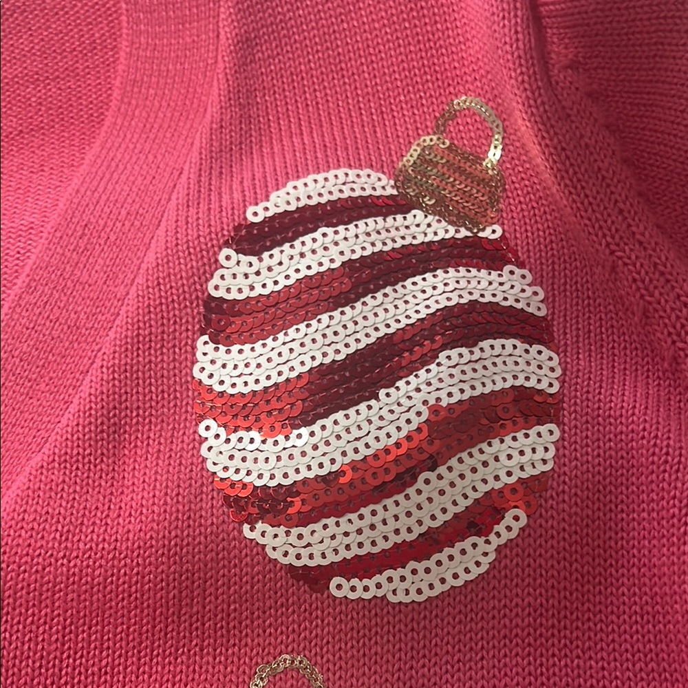 Simply Southern- Sparkly Sequin Pink Cardigan Sweater with Ornaments -Size Large - Picture 6 of 8